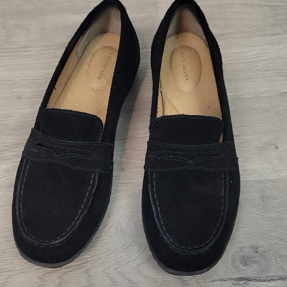 Lands' End Black suede penny loafers 7 1/2